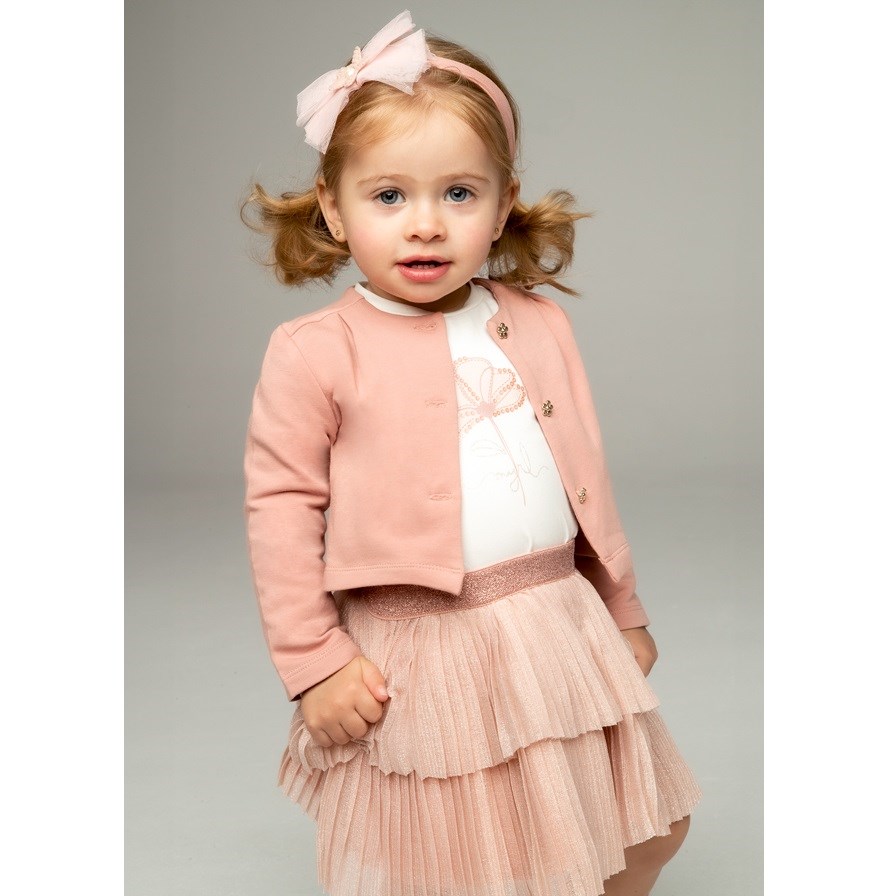 Mayoral Kışlık Kız Bebek Ceket Bluz Etek 3'lü Set Pembe