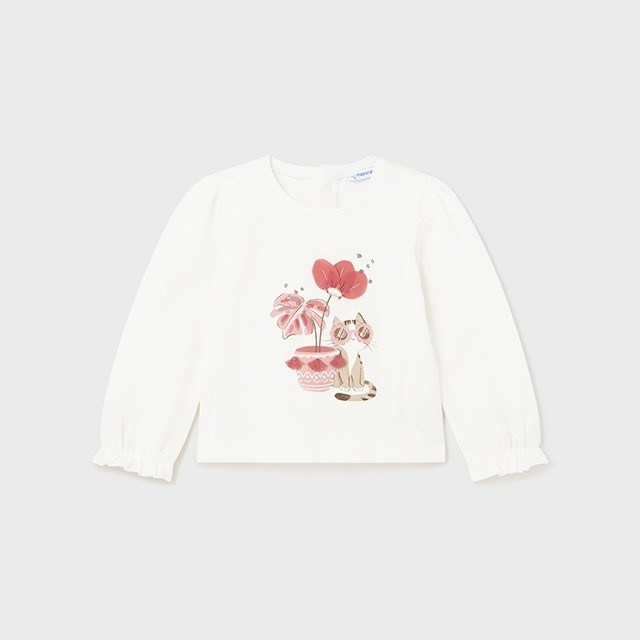 Mayoral Yazlık Kız Bebek Uzun Kol T-shirt Beyaz