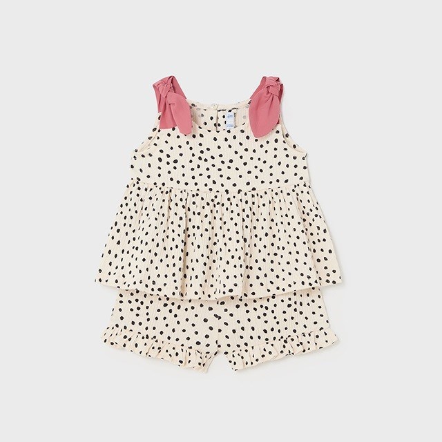 Mayoral Yazlık Kız Bebek Bluz Şort Set Beyaz