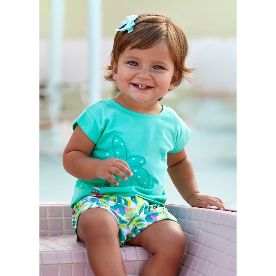 Mayoral Yazlık Kız Bebek Bluz Şort Set Turkuaz