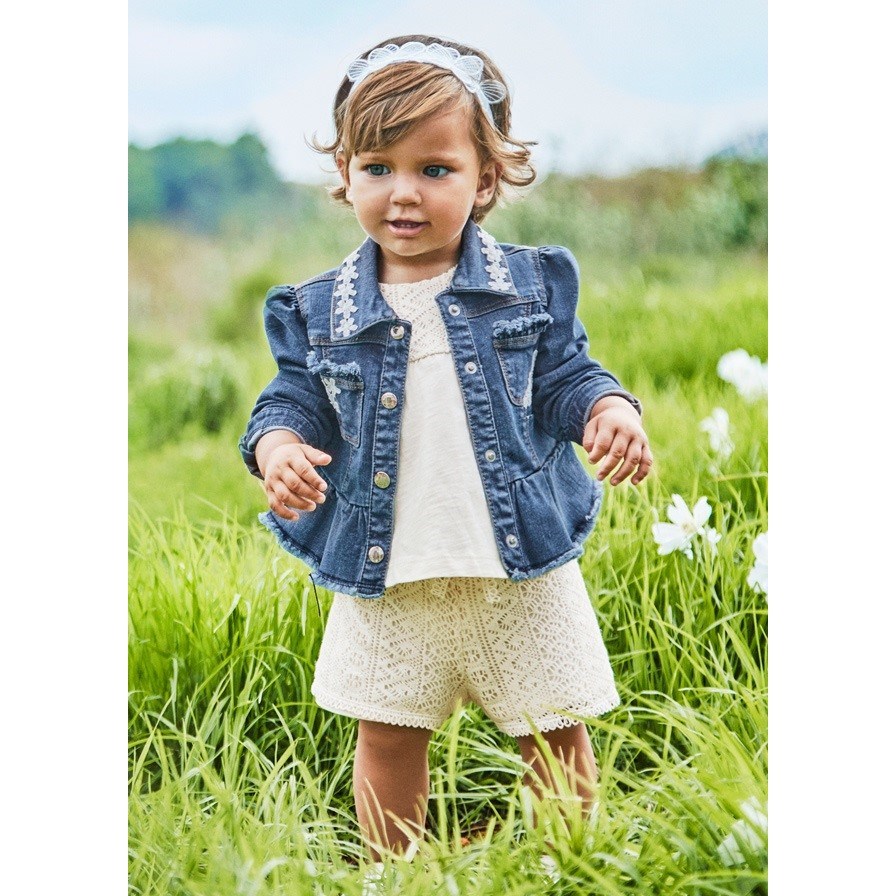 Mayoral Yazlık Kız Bebek Bluz Şort Set Beyaz