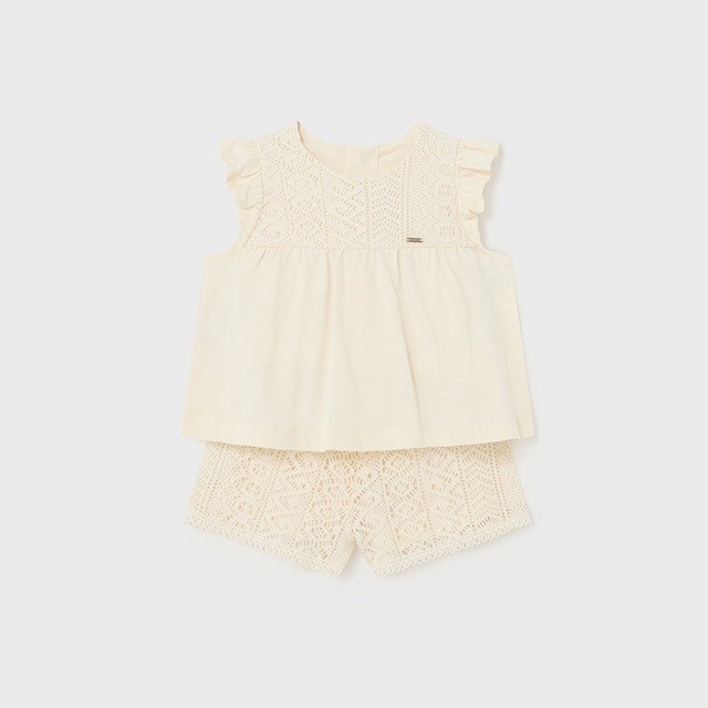 Mayoral Yazlık Kız Bebek Bluz Şort Set Beyaz