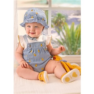 Mayoral Yazlık Kız Bebek Bluz Kısa Tulum Şapka Set