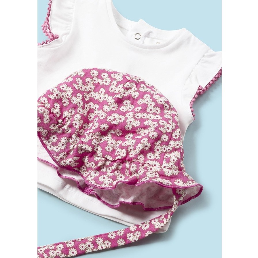 Mayoral Yazlık Kız Bebek Bluz Kısa Tulum Şapka Set Pembe