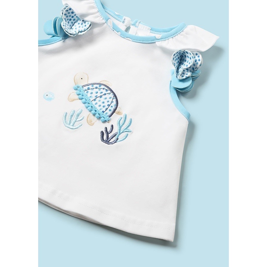Mayoral Yazlık Kız Bebek T-shirt Mayo Şapka Set Mavi