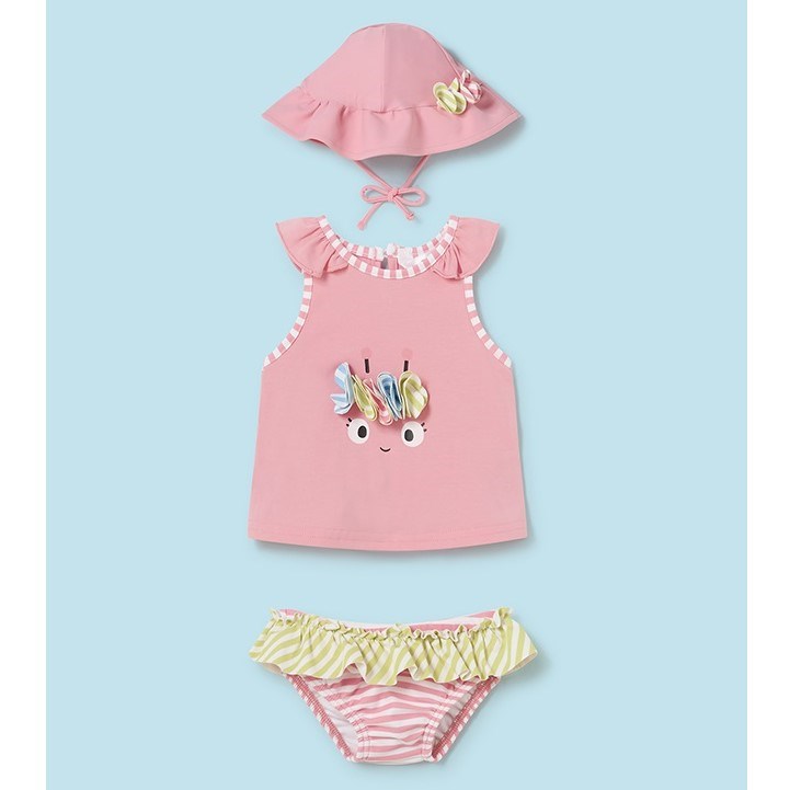 Mayoral Yazlık Kız Bebek T-shirt Mayo Şapka Set Pembe