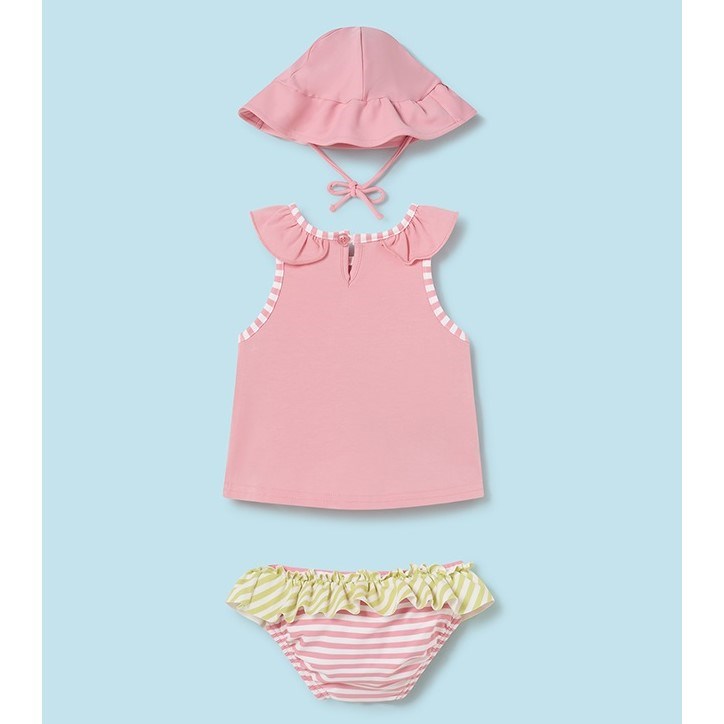 Mayoral Yazlık Kız Bebek T-shirt Mayo Şapka Set Pembe