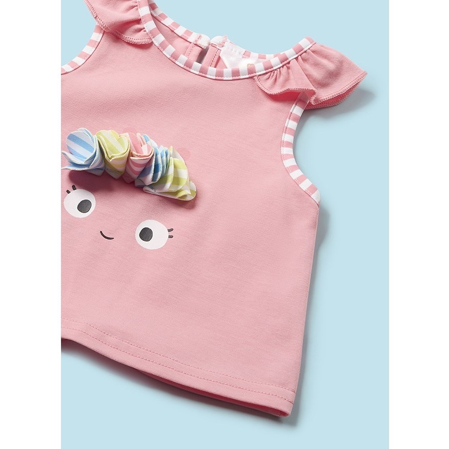 Mayoral Yazlık Kız Bebek T-shirt Mayo Şapka Set Pembe