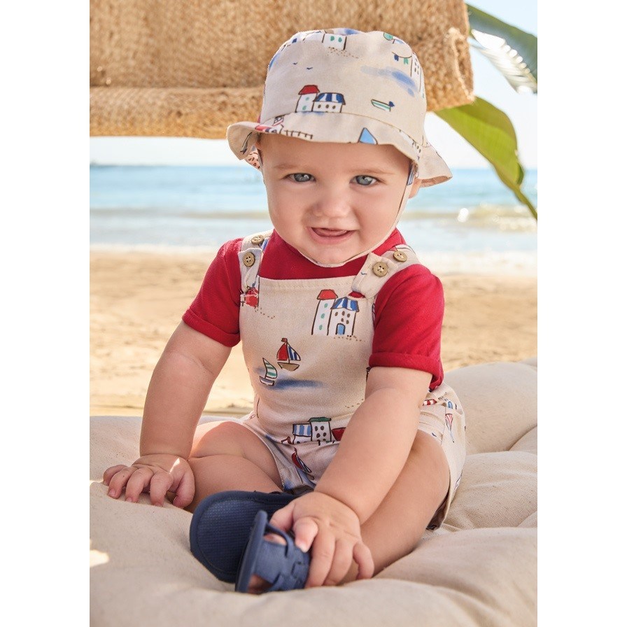 Mayoral Yazlık Erkek Bebek Bluz Kısa Tulum Şapka Set Kırmızı