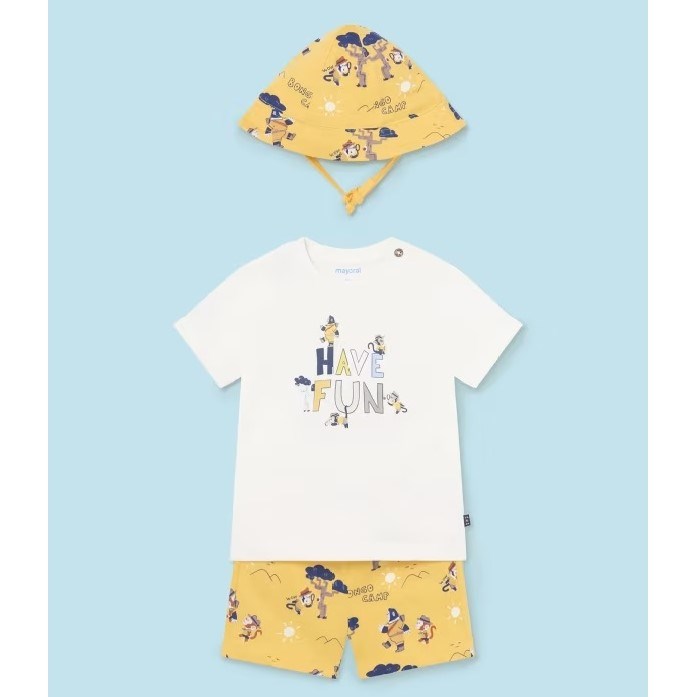 Mayoral Yazlık Erkek Bebek T-shirt Şort Şapka Set Beyaz