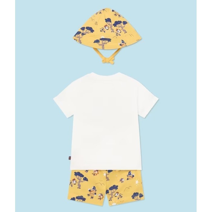 Mayoral Yazlık Erkek Bebek T-shirt Şort Şapka Set Beyaz