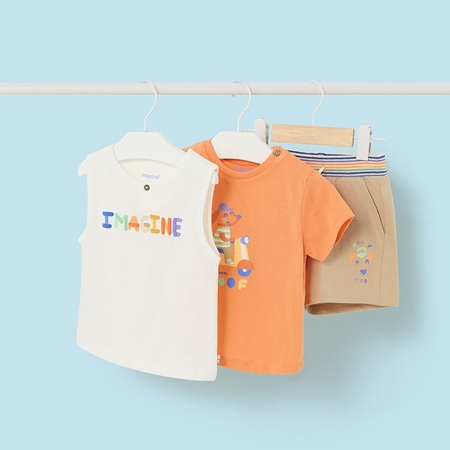 Mayoral Yazlık Erkek Bebek T-shirt Şort 3'lü Set Turuncu