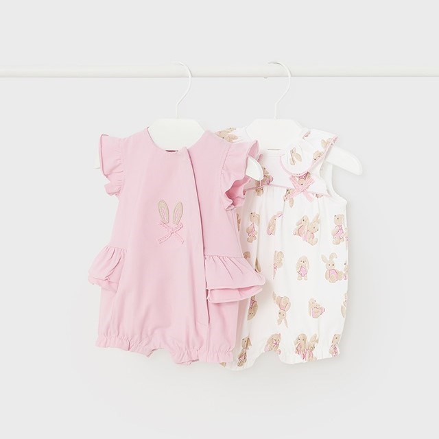 Mayoral Yazlık Kız Bebek Kısa Tulum 2'li Set Pembe