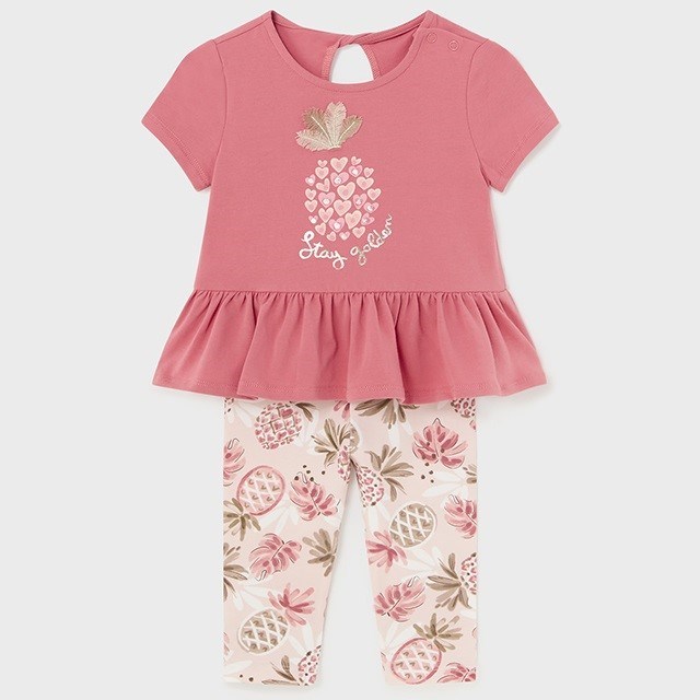 Mayoral Yazlık Kız Bebek Bluz Tayt Set Pembe