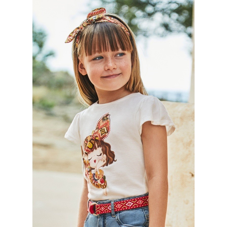 Mayoral Yazlık Kız Kısa Kol T-shirt Bandana Set Beyaz
