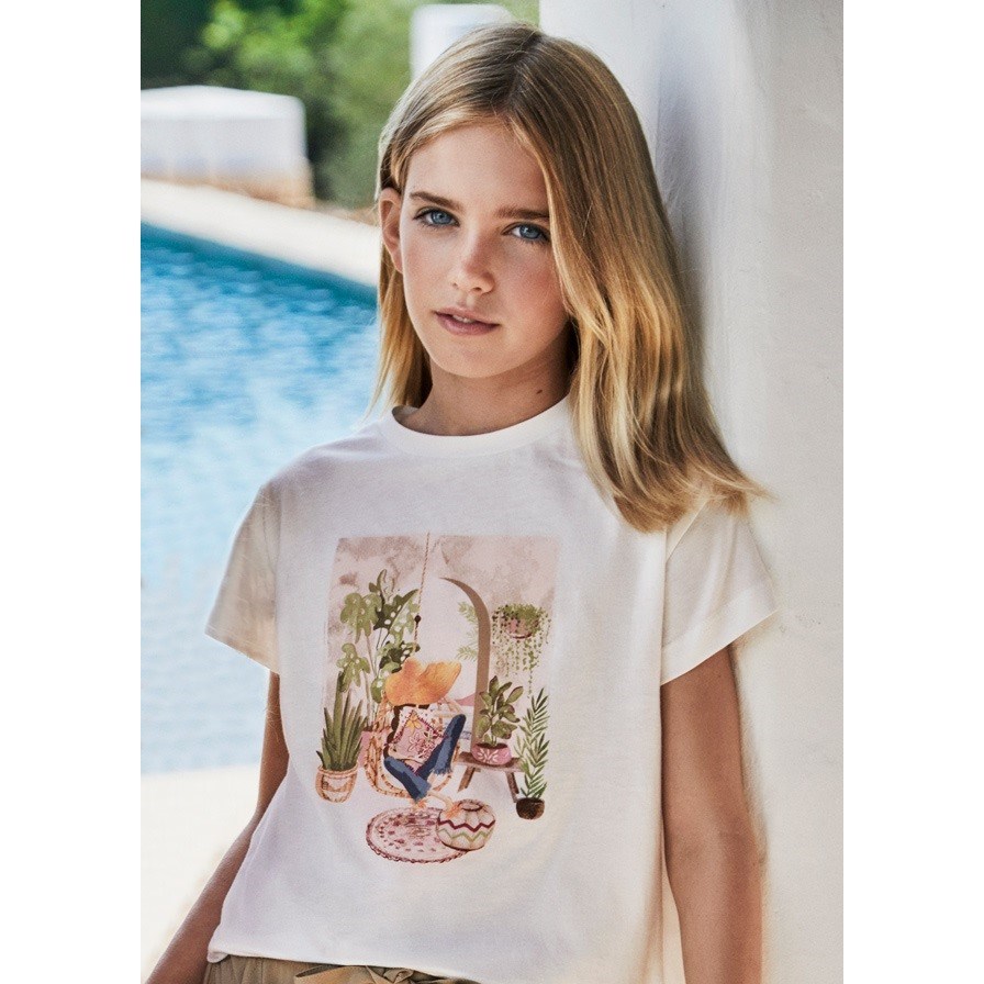 Mayoral Yazlık Kız Kısa Kol T-shirt Beyaz