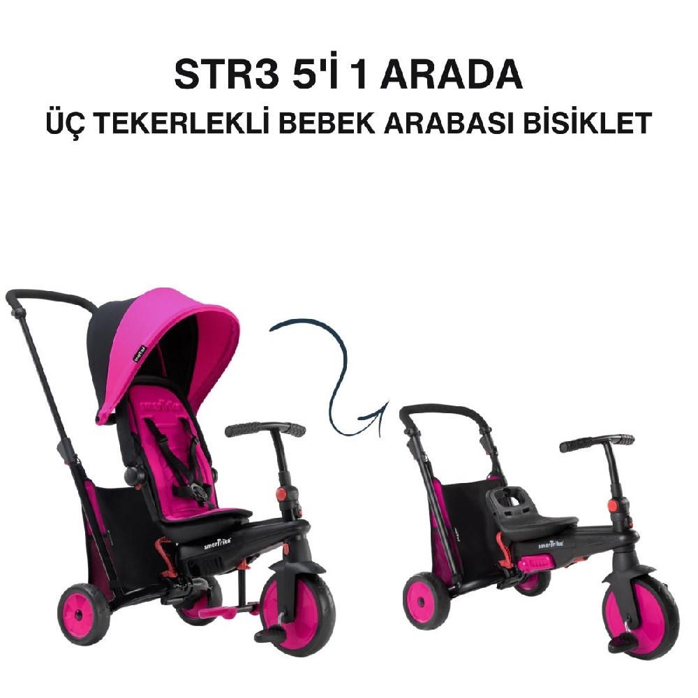 SmarTrike STR3 Plus 5’i 1 Arada Modüler Katlanabilir Bebek Arabası ve Üç Tekerlekli Bebek Bisikleti  