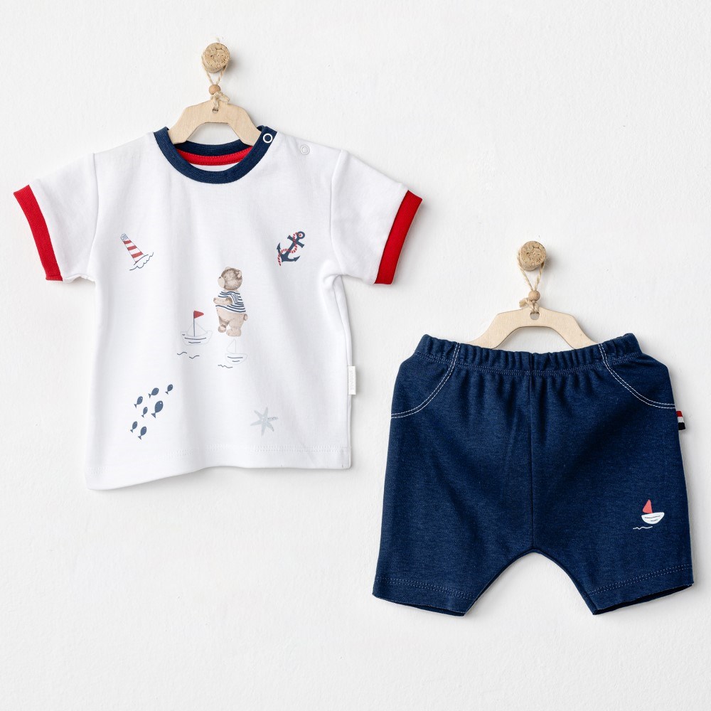 Andywawa Erkek Bebek  Tshirt Şort 2'li Set Salior Bear Koyu Mavi