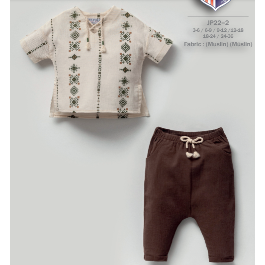 Joys Polo Yazlık Erkek Bebek Müslin İkili Takım Kahverengi 