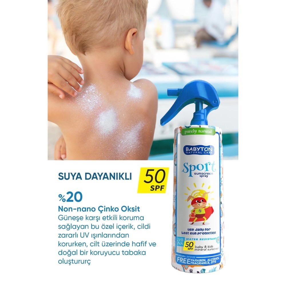 Babyton Bebek ve Çocuklar İçin Suya Dayanıklı Güneş Koruyucu Sprey 200 ml 50 SPF 