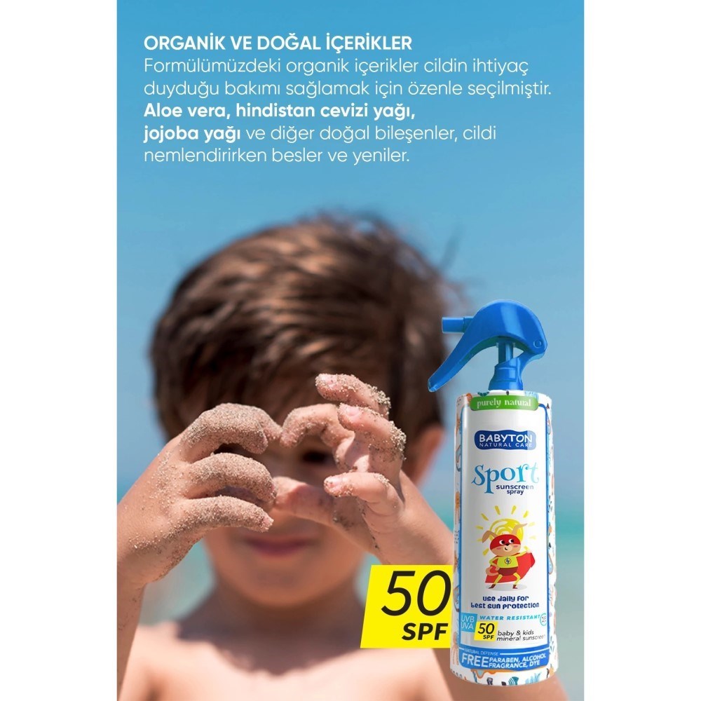 Babyton Bebek ve Çocuklar İçin Suya Dayanıklı Güneş Koruyucu Sprey 200 ml 50 SPF 