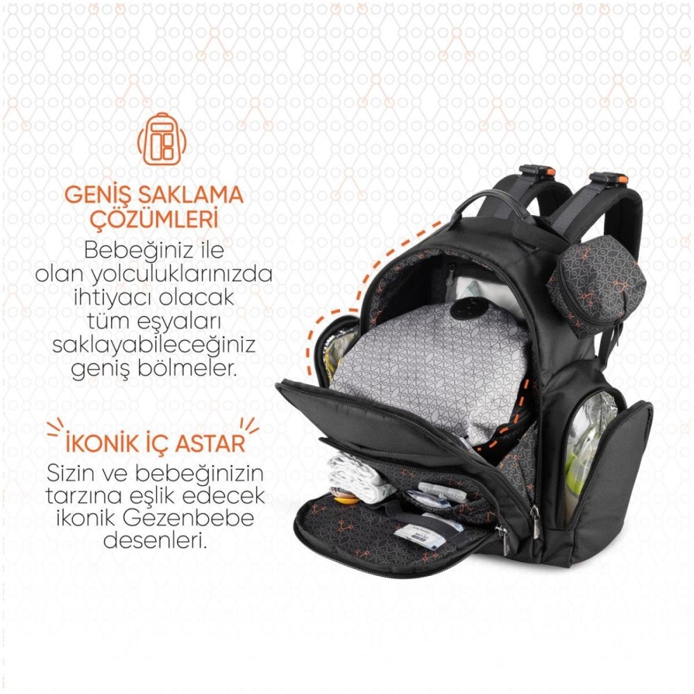 Gezenbebe Çok Fonksiyonlu Anne Bakım Çantası Siyah 
