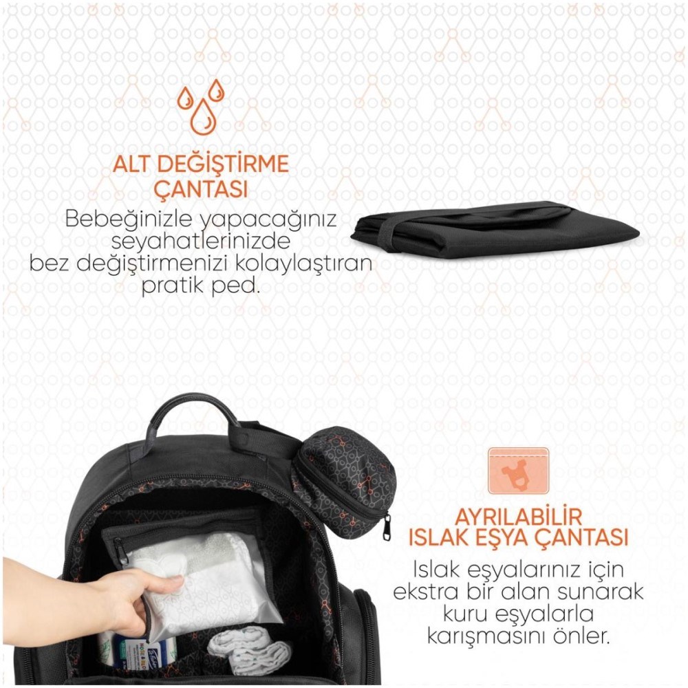 Gezenbebe Çok Fonksiyonlu Anne Bakım Çantası Siyah 