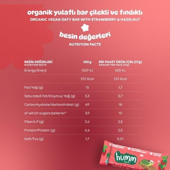 Humm Vegan Çilekli ve Fındıklı Yulaf Bar 