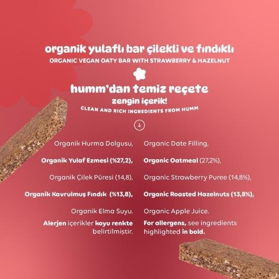 Humm Vegan Çilekli ve Fındıklı Yulaf Bar 