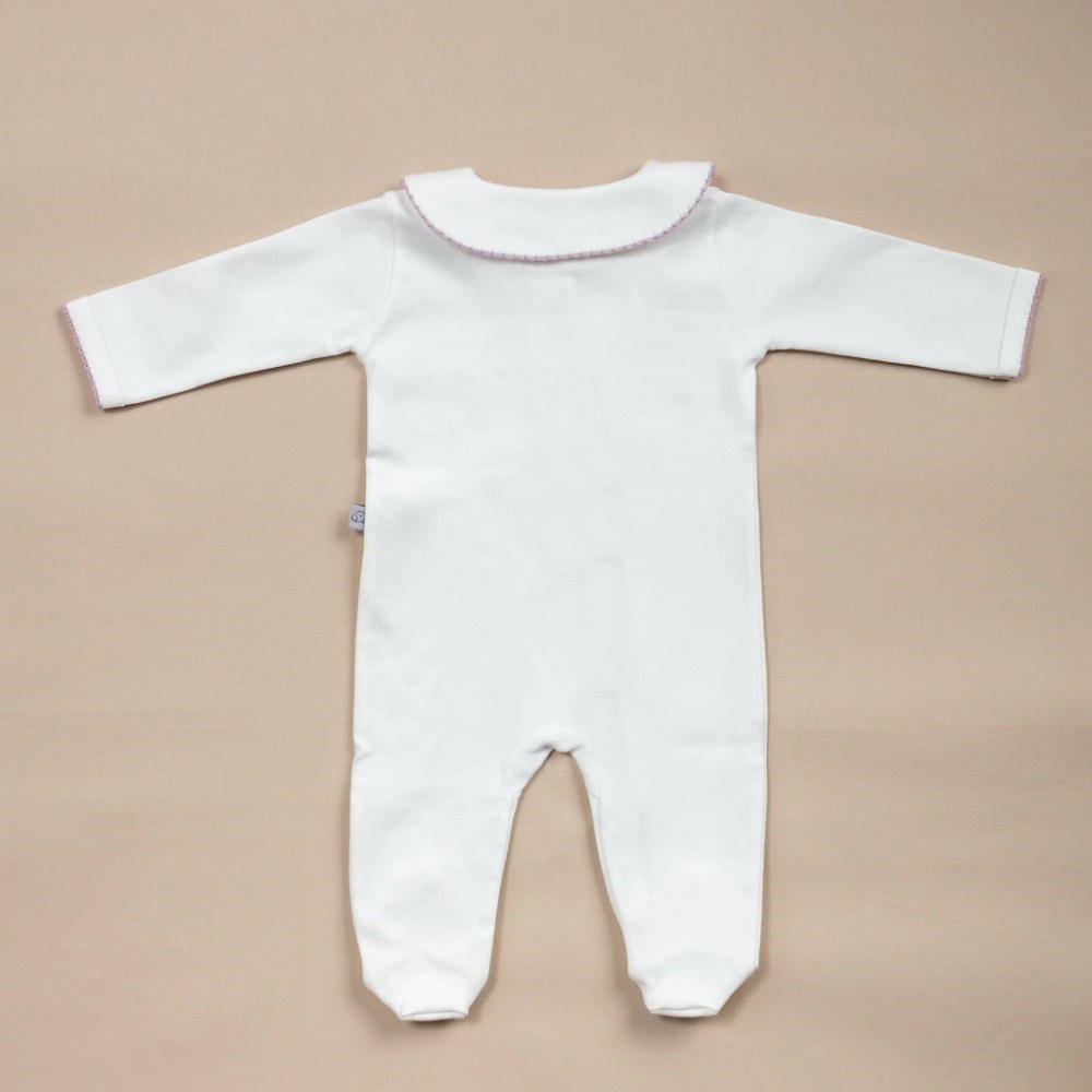 Mayys Baby Elegant Lila Tığ İşi Süslemeli Vioala El Nakışlı 5'li Organik Hastane Çıkış Seti Beyaz