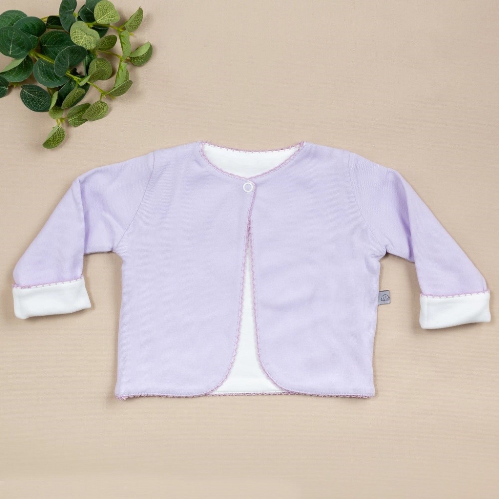 Mayys Baby Sarı Tığ İşi Süslemeli Organik Pamuk Çift Kat Hırka Mor