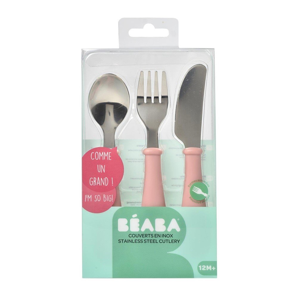 Beaba Paslanmaz Çelik Çatal Bıçak Kaşık Seti Old Pink 