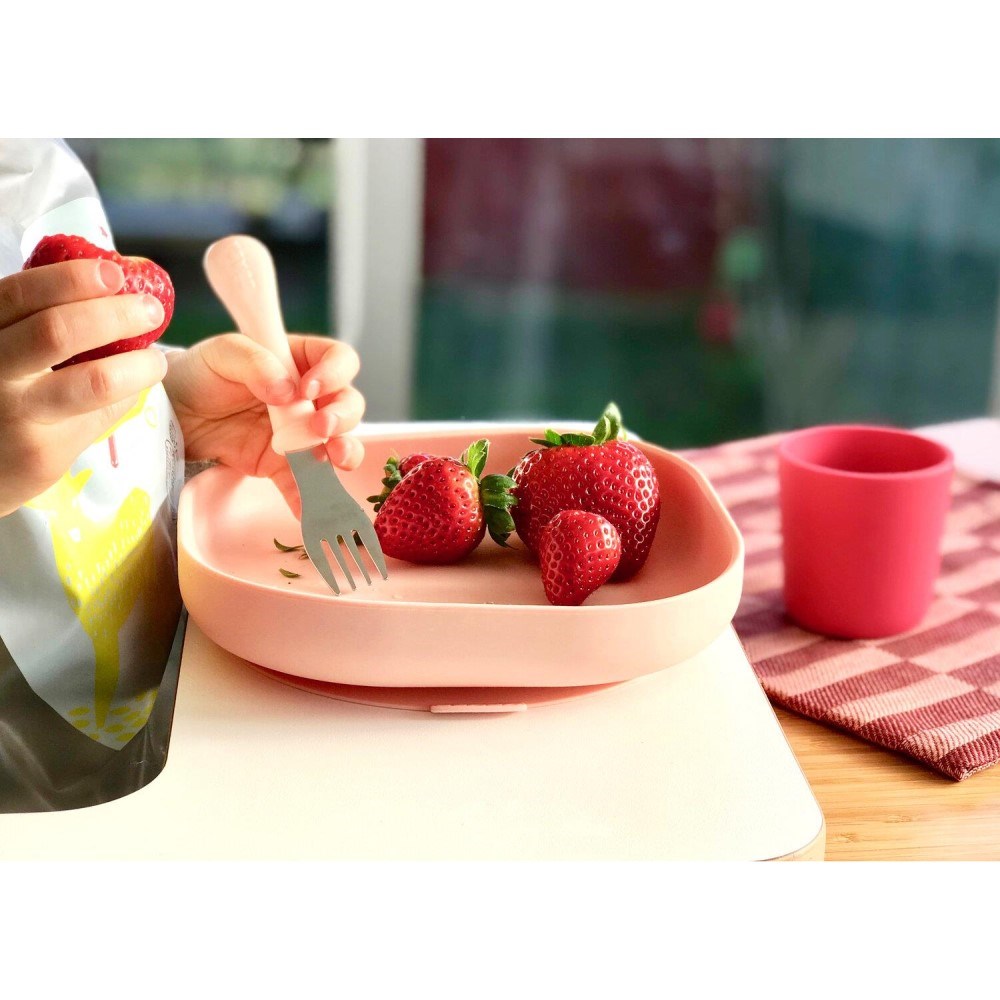 Beaba Paslanmaz Çelik Çatal Bıçak Kaşık Seti Old Pink 
