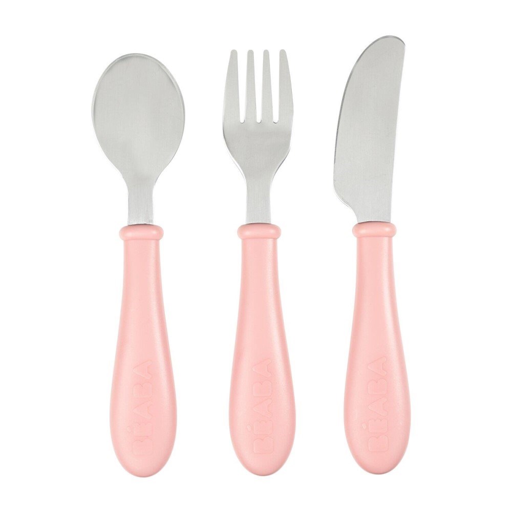 Beaba Paslanmaz Çelik Çatal Bıçak Kaşık Seti Old Pink 