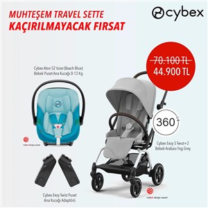 Cybex Eezy S Twist+2 fog grey+Adaptör+ Cybex Aton S2 isize Beach Blue