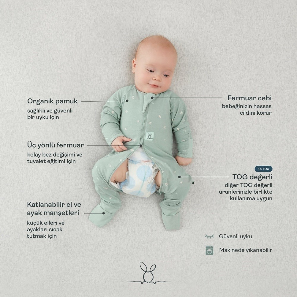 ErgoPouch Organik Pamuklu Patikli Pijama Tulum 0.2 TOG Petite Pretzel Mavi