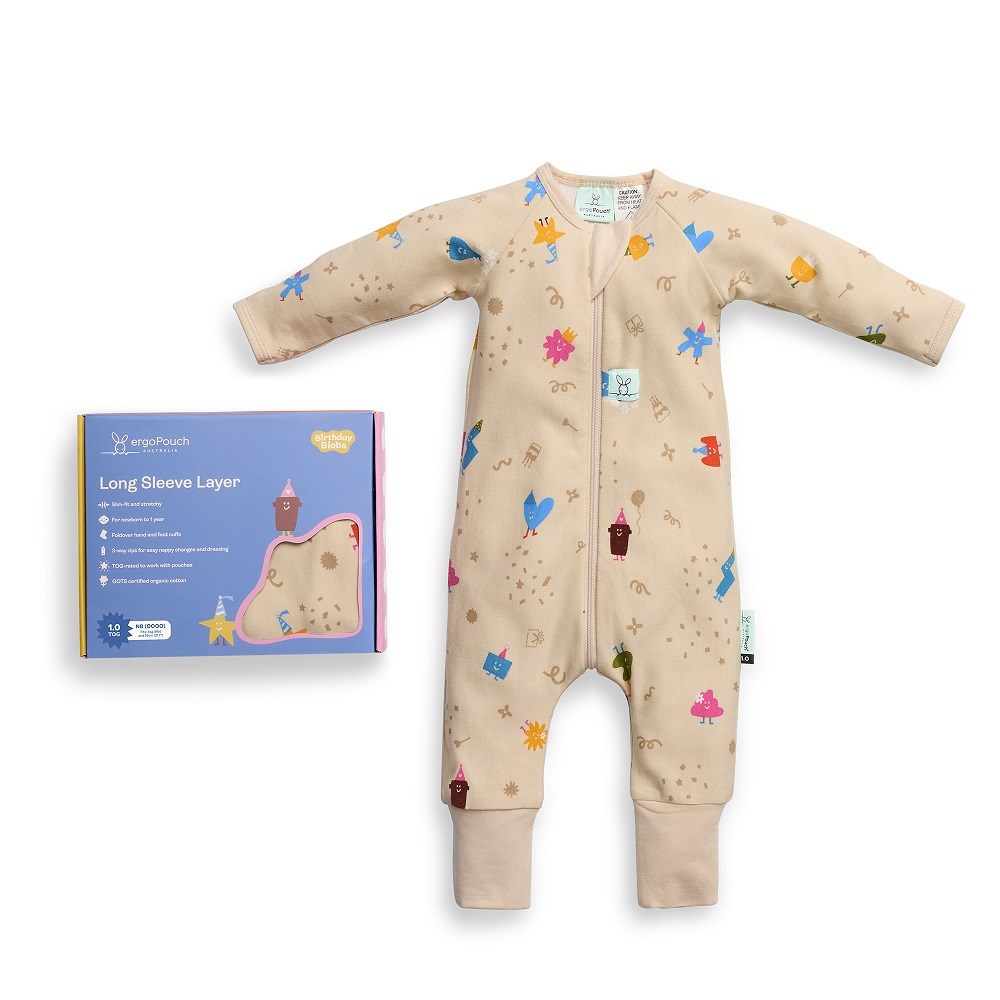 ErgoPouch Organik Pamuklu Patikli Pijama Tulum1.0 TOG Birthday Blobs Krem