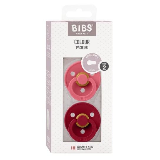 Bibs Colour Bebek Doğal Kauçuk 2'li  Emzik Coral / Ruby 0-6 Ay Pembe