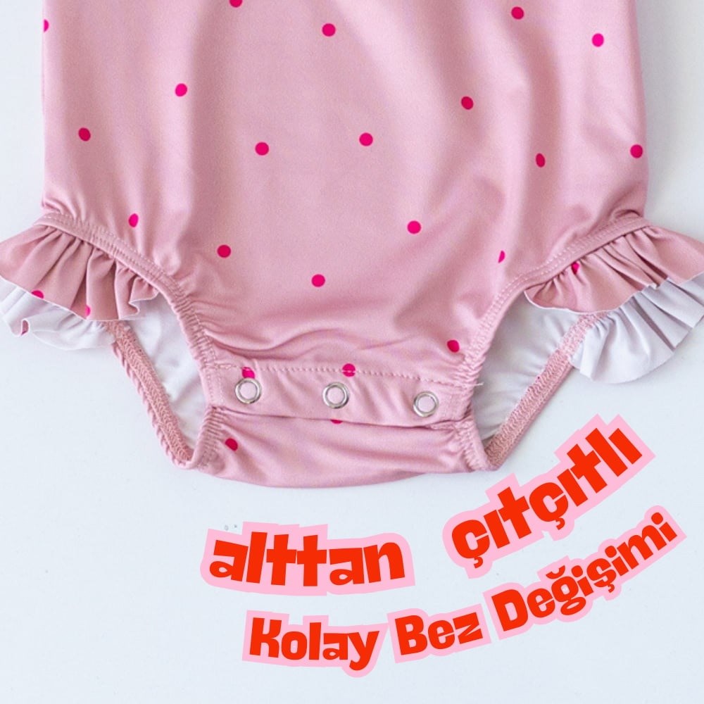 Mama Yoyo Önden Fermuarlı - Alttan Çıtçıtlı Mayo Puantiye Pembe