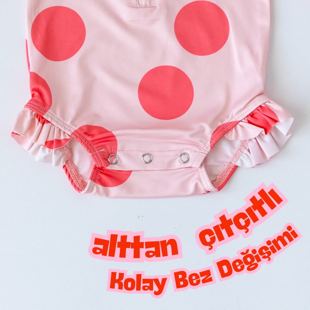 Mama Yoyo Önden Fermuarlı Çıtçıtlı Mayo- Puantiye Pembe
