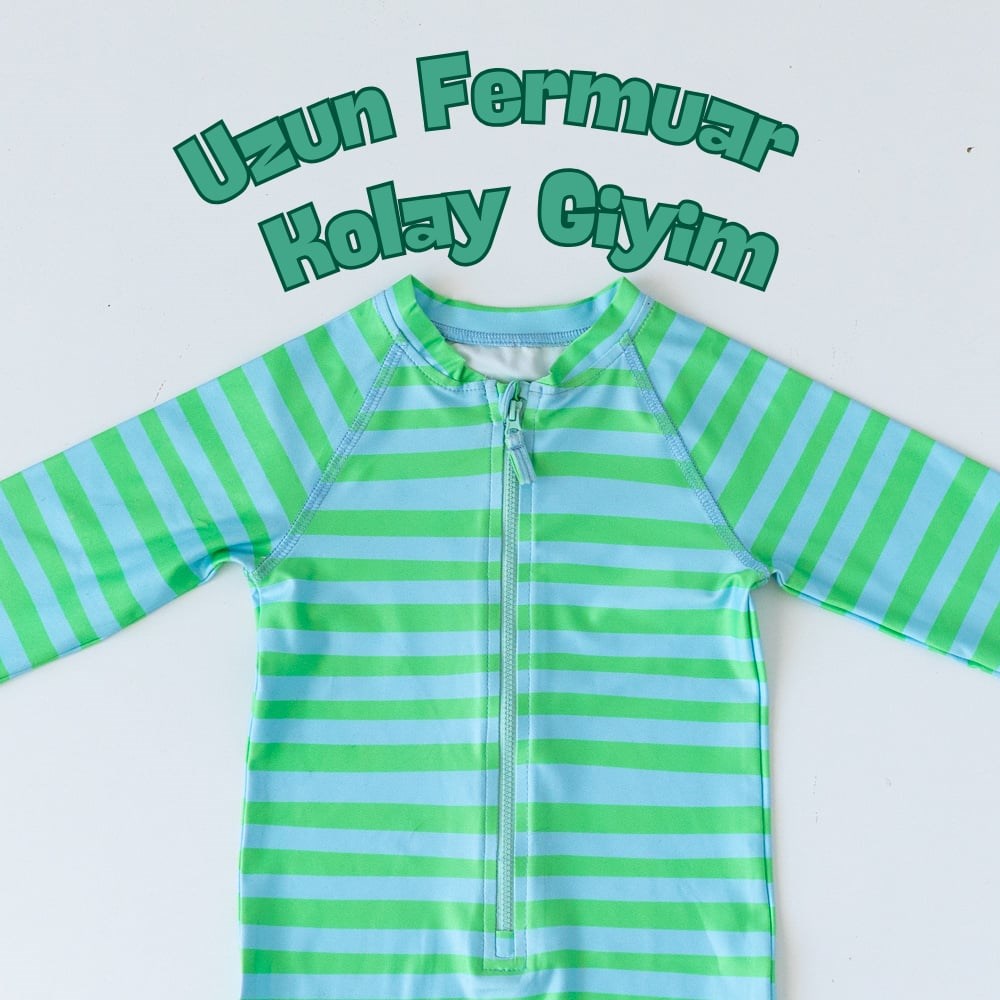 Mama Yoyo Önden Fermuarlı Mayo- Çizgili Mavi