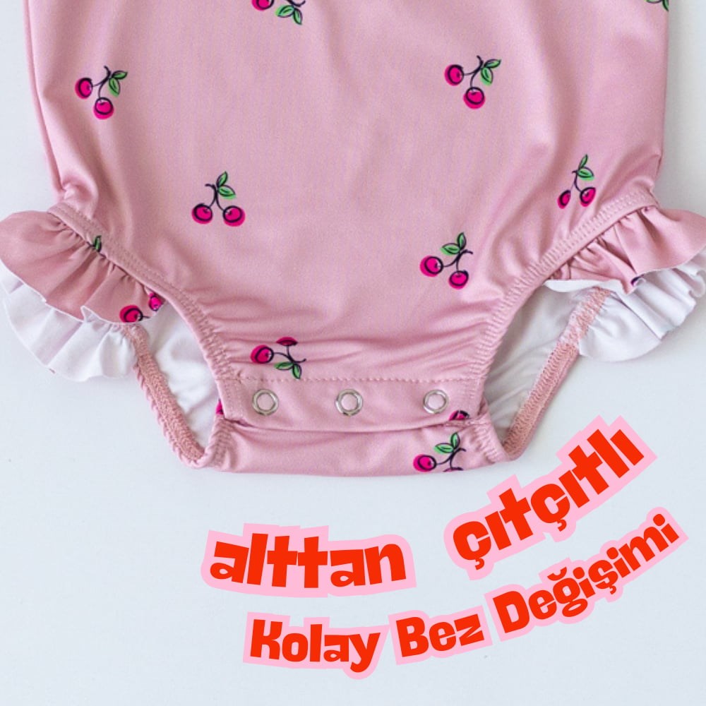 Mama Yoyo Önden Fermuarlı - Alttan Çıtçıtlı Mayo Kiraz Pembe