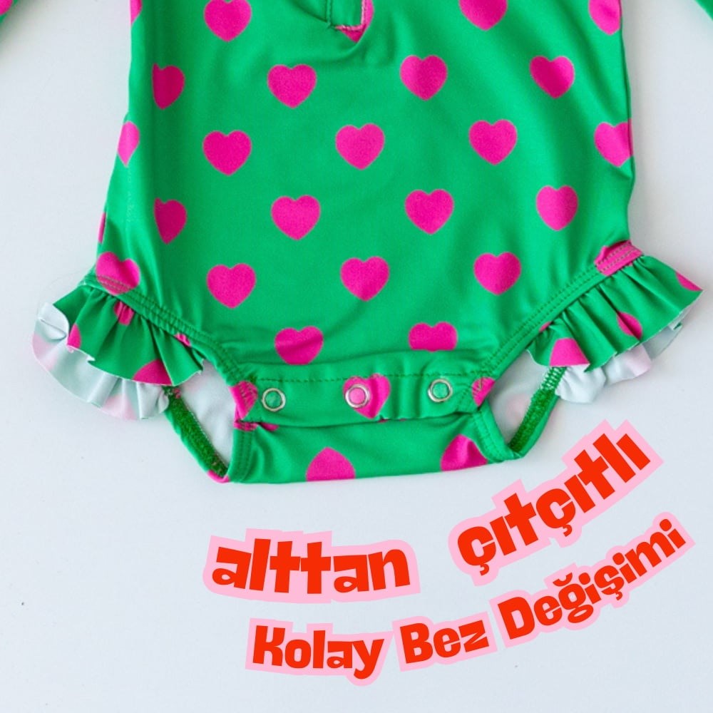 Mama Yoyo Önden Fermuarlı - Alttan Çıtçıtlı Mayo Kalpli Yeşil