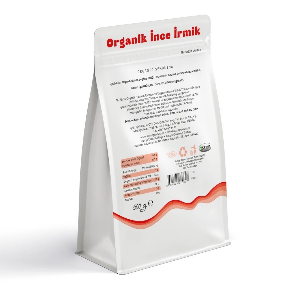 Ots Organik İnce İrmik 500 gr 