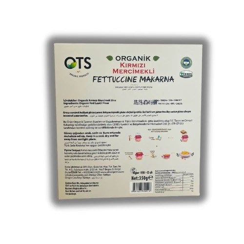 Ots Organik Kırmızı Mercimekli Fettuccine Makarna 350 gr 