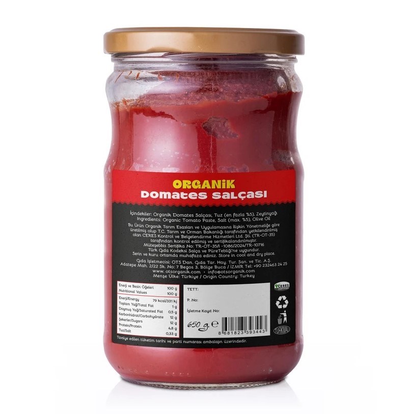 Ots Organik Domates Salçası 650 gr 