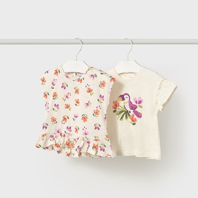 Mayoral Yazlık Kız Bebek Kısa Kol T-shirt 2'li Set Beyaz