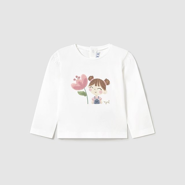 Mayoral Yazlık Kız Bebek Uzun Kol T-shirt Beyaz