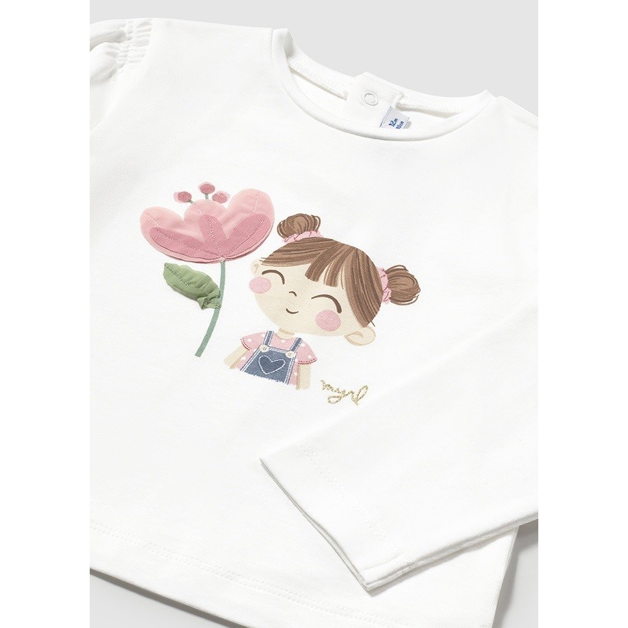 Mayoral Yazlık Kız Bebek Uzun Kol T-shirt Beyaz