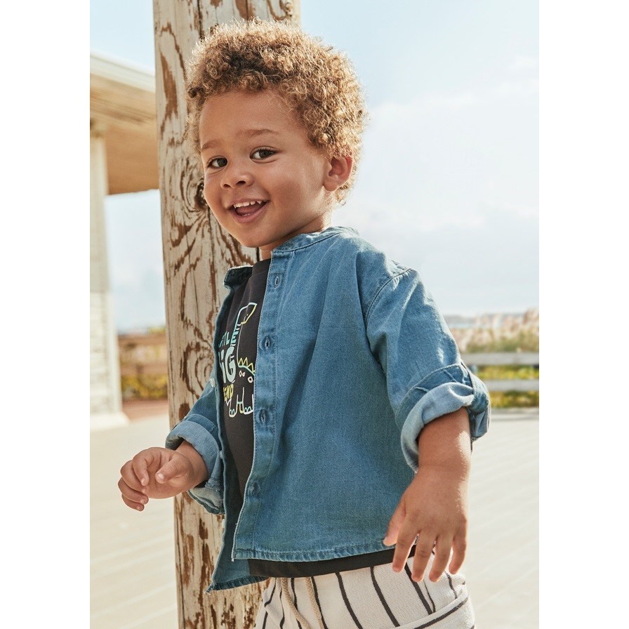 Mayoral Yazlık Erkek Bebek Uzun Kol Denim Gömlek Mavi